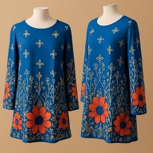 R&B Collection Floral Tunic Dress Top 2XL Rayon Spandex EUC